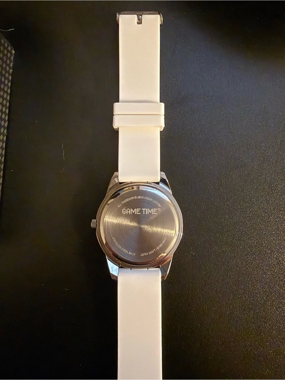 White Fleur-de-Lis Accent Watch with Rhinestone Bezel
